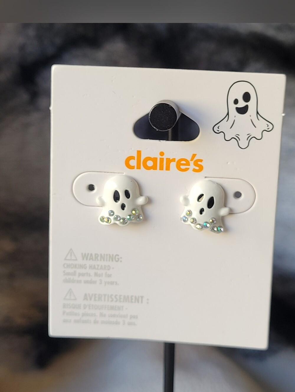 Claire's Ghost Stud Earrings with Iridescent Rhinestones